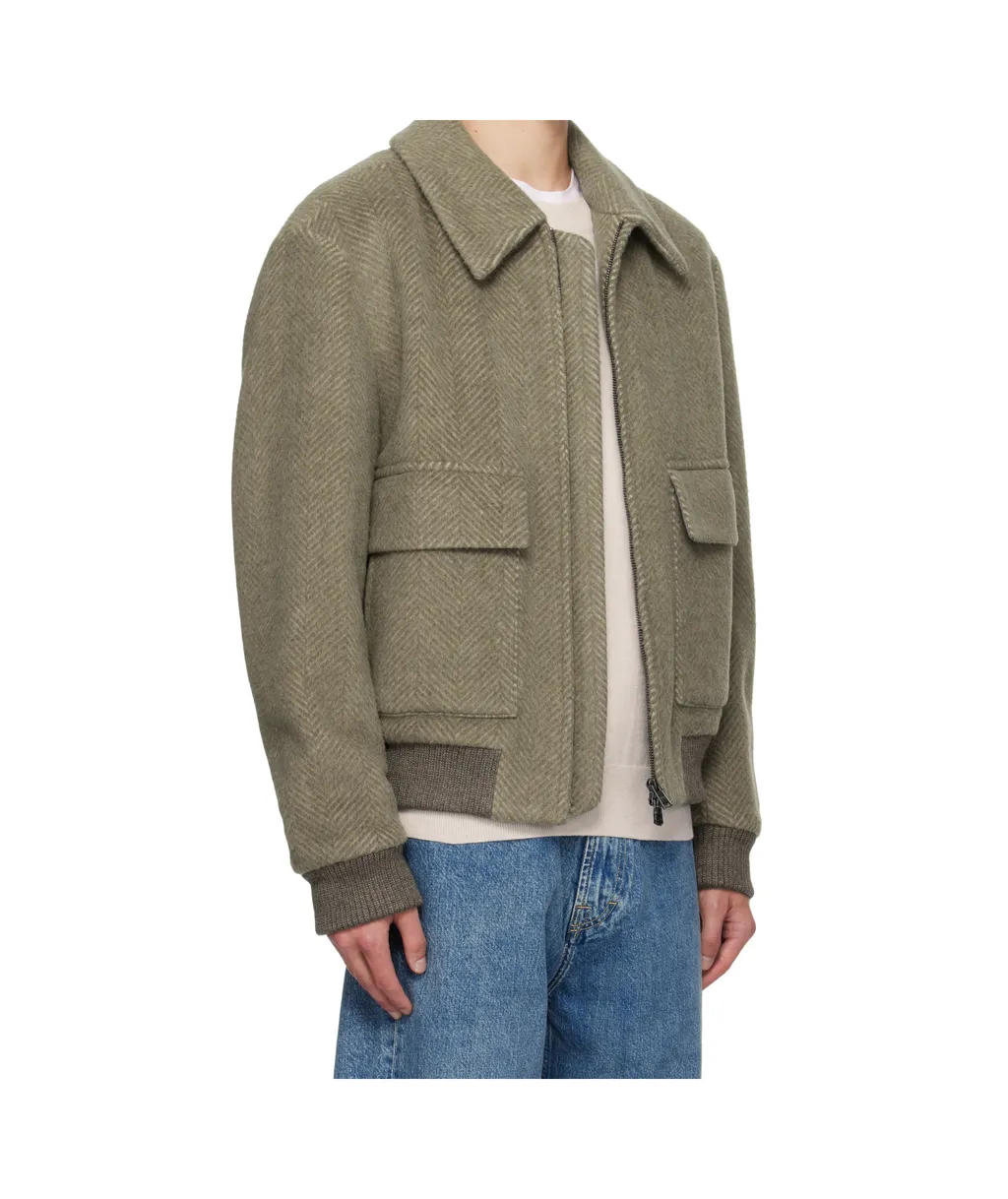 Herringbone Patterned Relaxed Fit Jacket