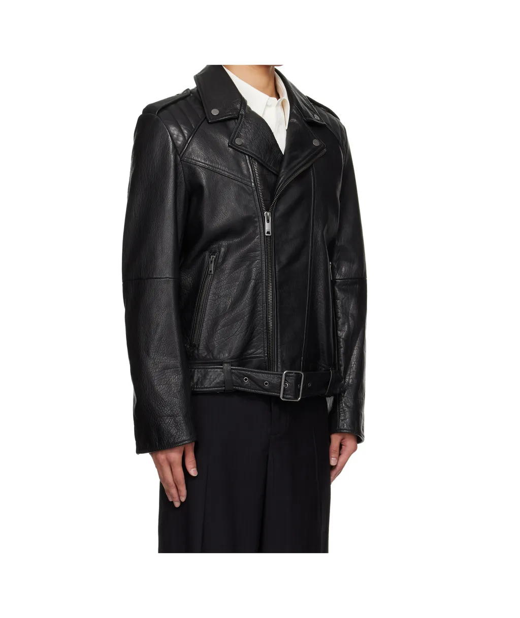 Long-Sleeved Leather Jacket