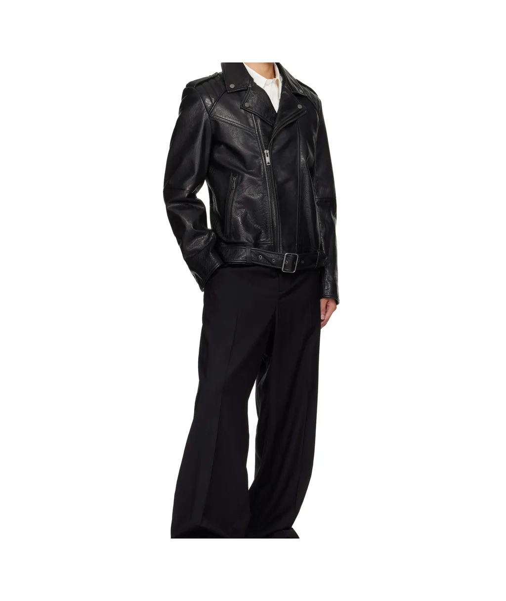 Long-Sleeved Leather Jacket