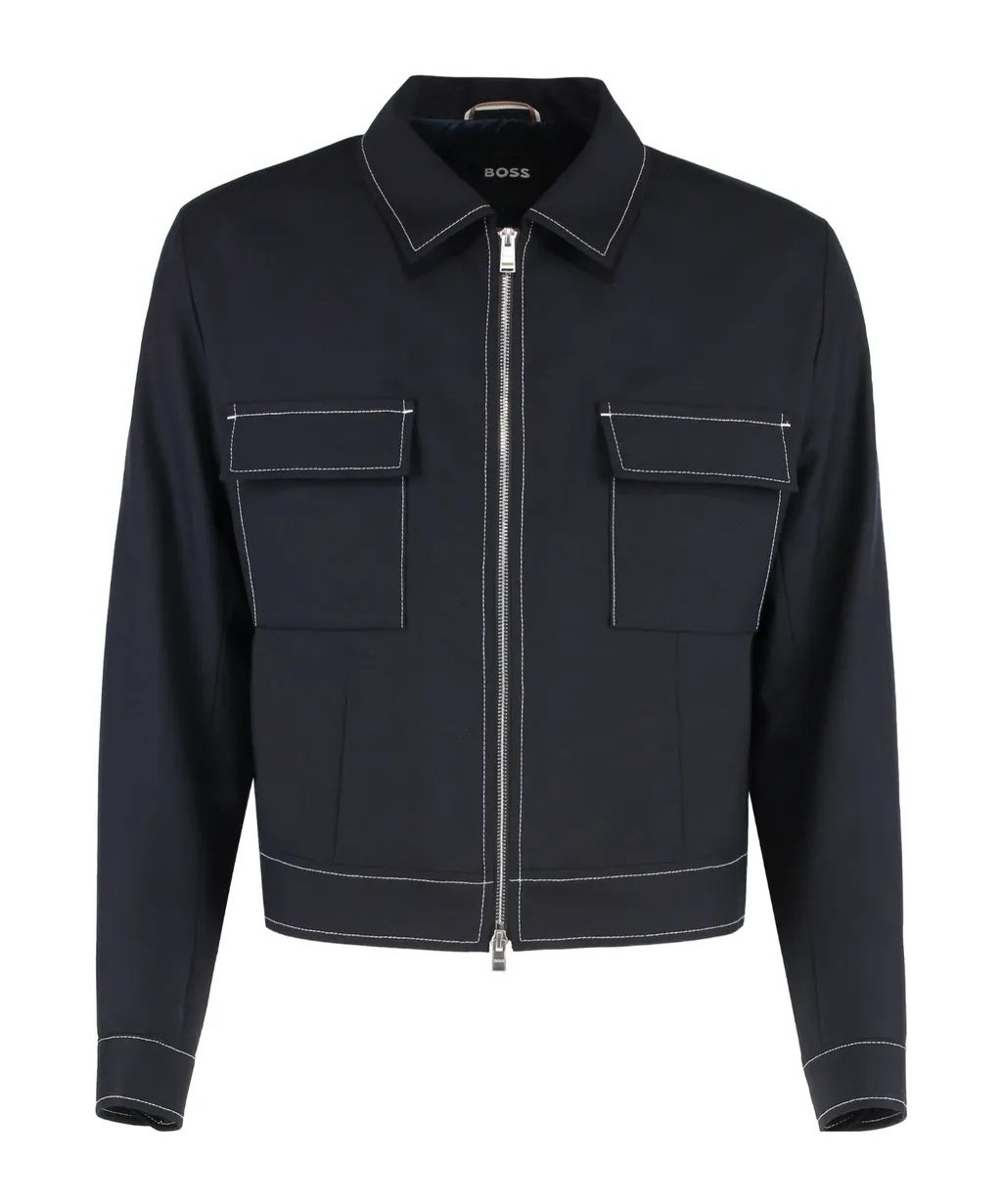 Flap-Pocket Contrast-Stitching Jacket