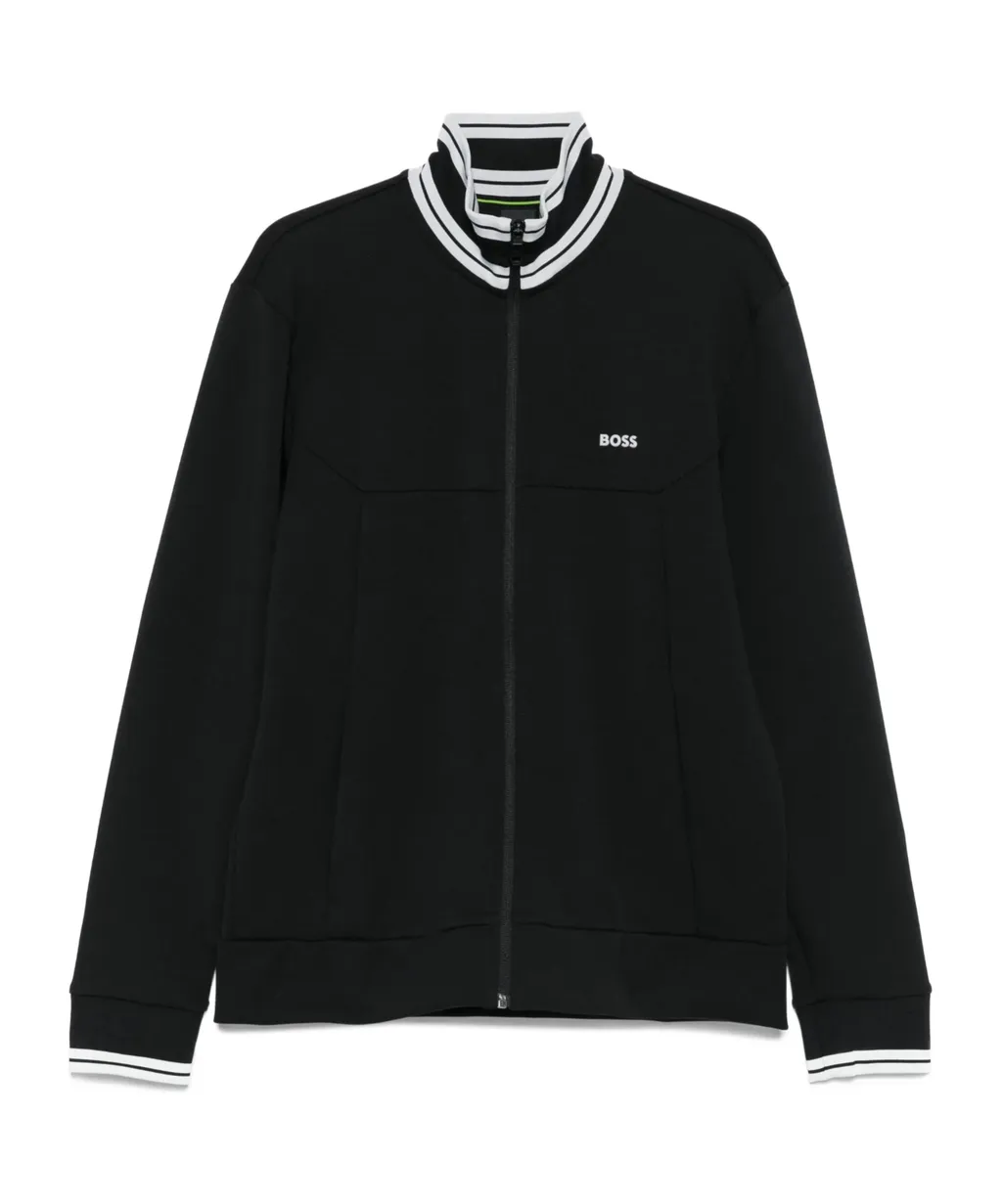 Striped-Cuff Zip-Up Sweatshirt
