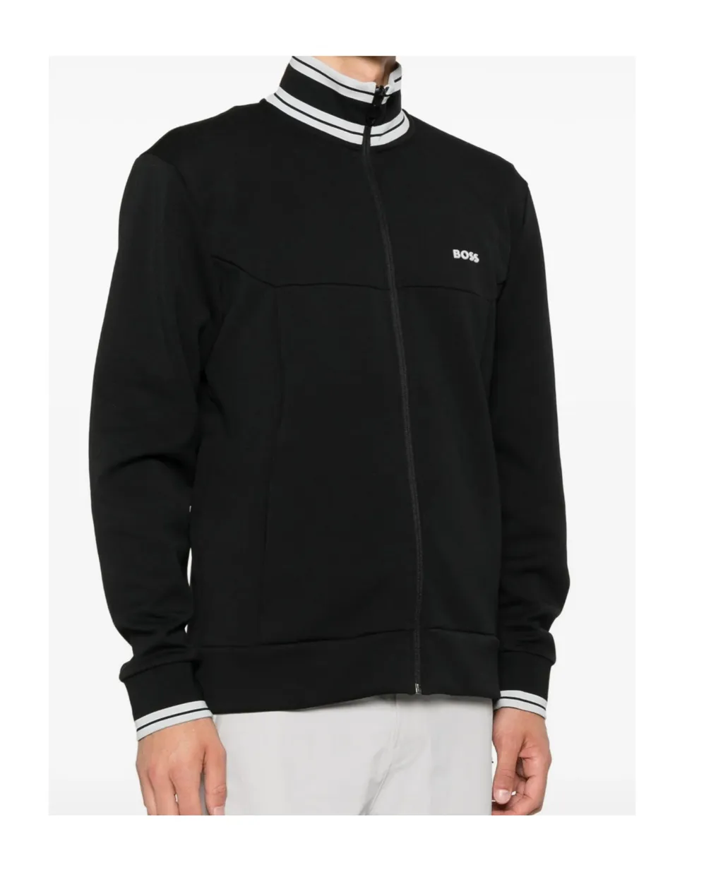 Striped-Cuff Zip-Up Sweatshirt