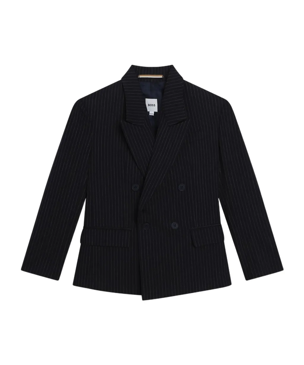 Pinstripe Pattern Double-Breasted Blazer