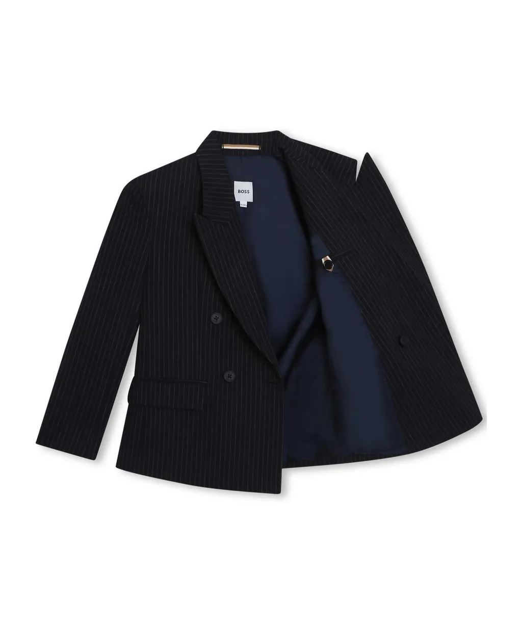 Pinstripe Pattern Double-Breasted Blazer