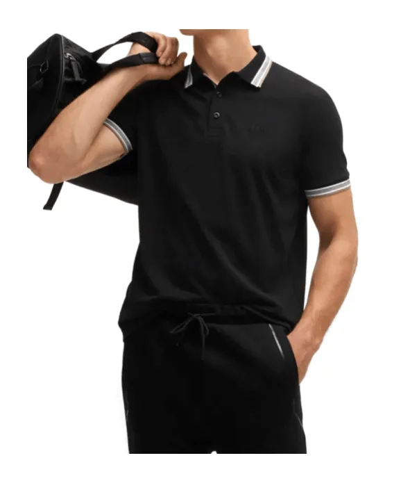 Striped-Collar Polo Shirt