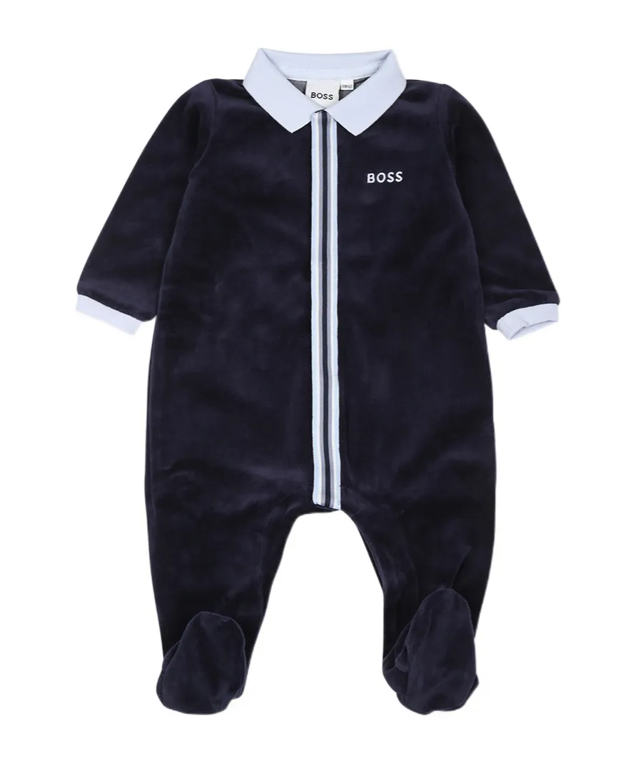Logo Embroidered Striped Babygrow