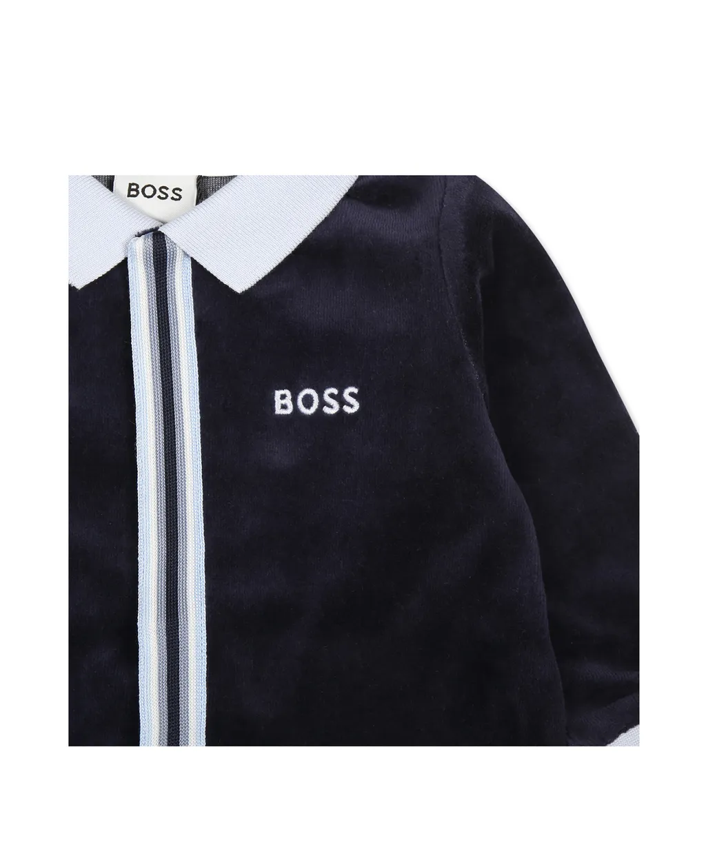 Logo Embroidered Striped Babygrow