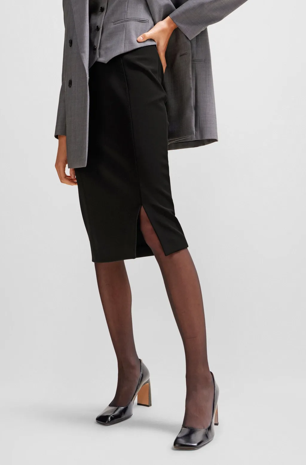 Side-Slit Pencil Midi Skirt