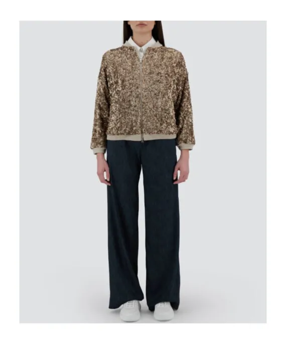 Sequined Zip-Up Bomber Jacket