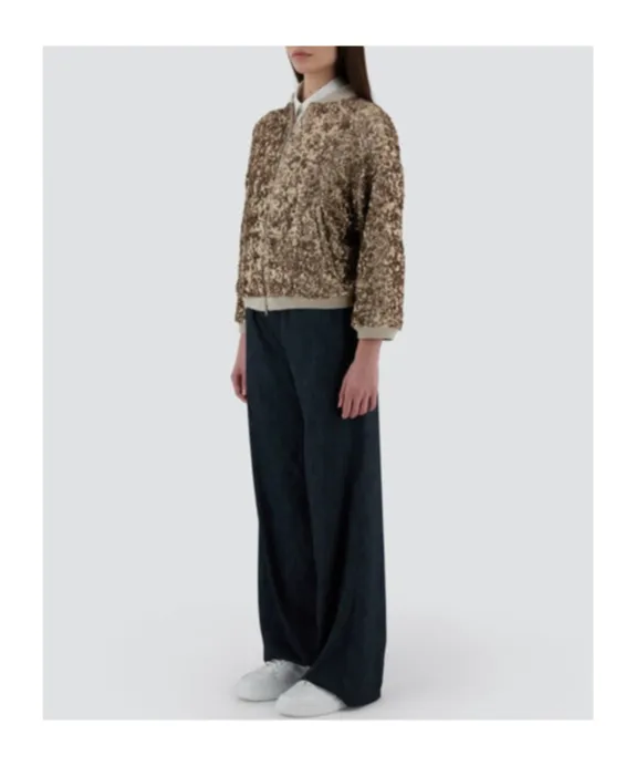 Sequined Zip-Up Bomber Jacket