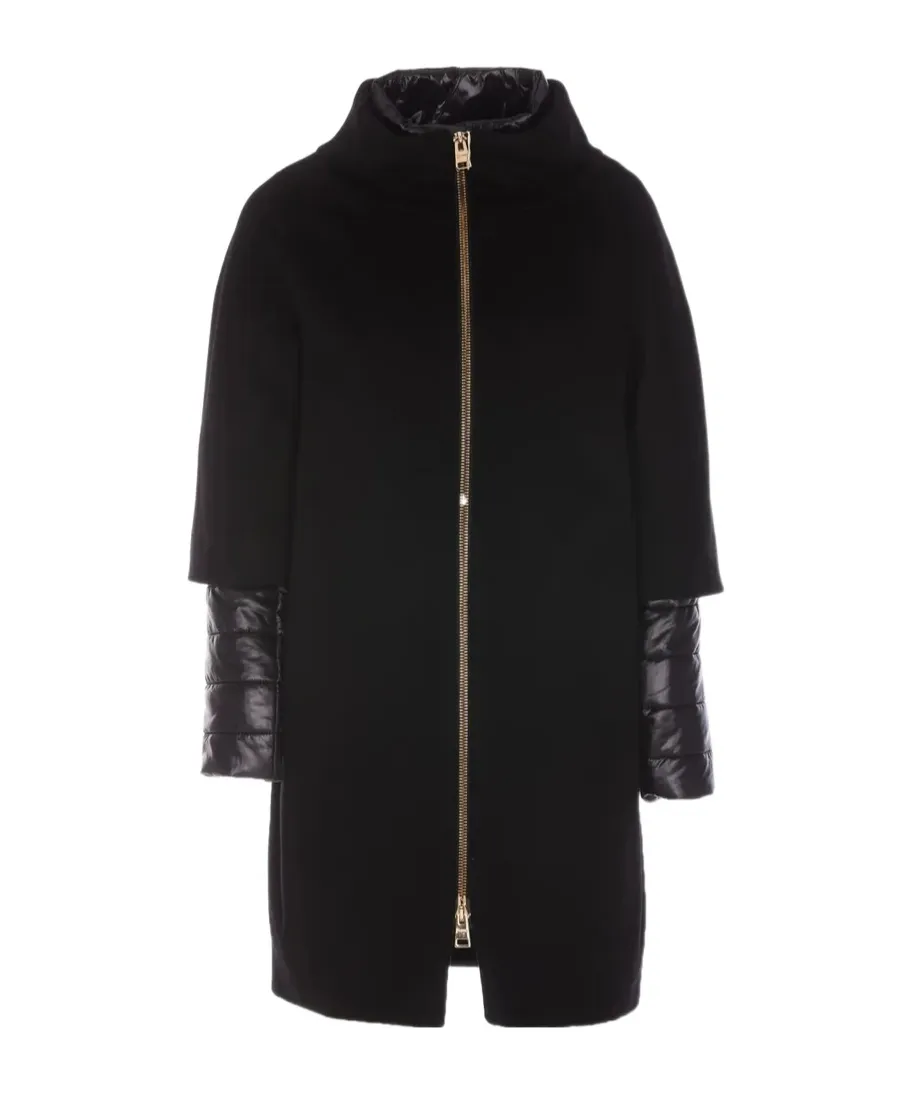 Layered-Sleeved Zip-Up Down Coat