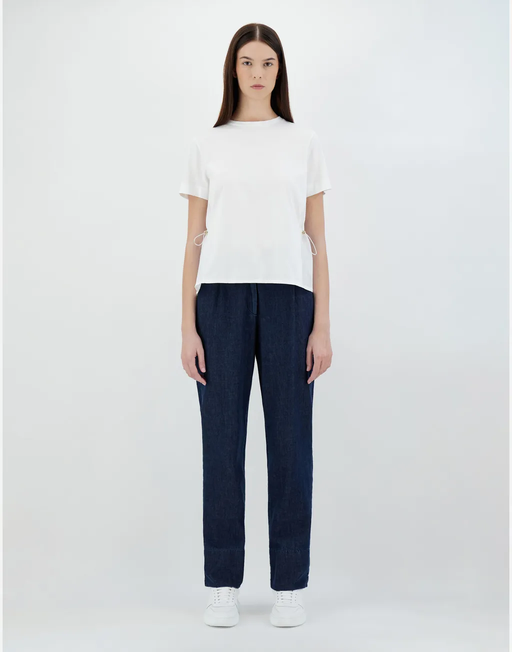 Contrast-Panel Drawstring Waist T-Shirt
