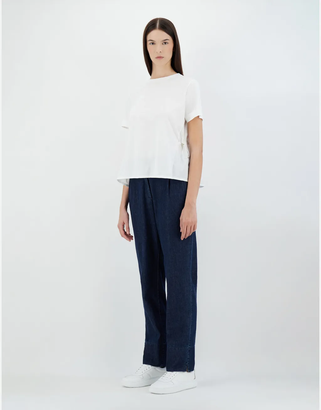 Contrast-Panel Drawstring Waist T-Shirt