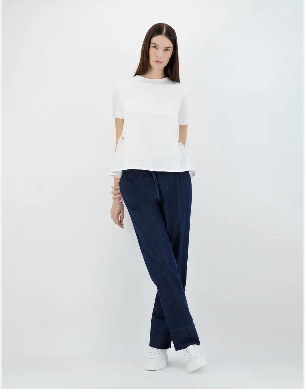 Contrast-Panel Drawstring Waist T-Shirt