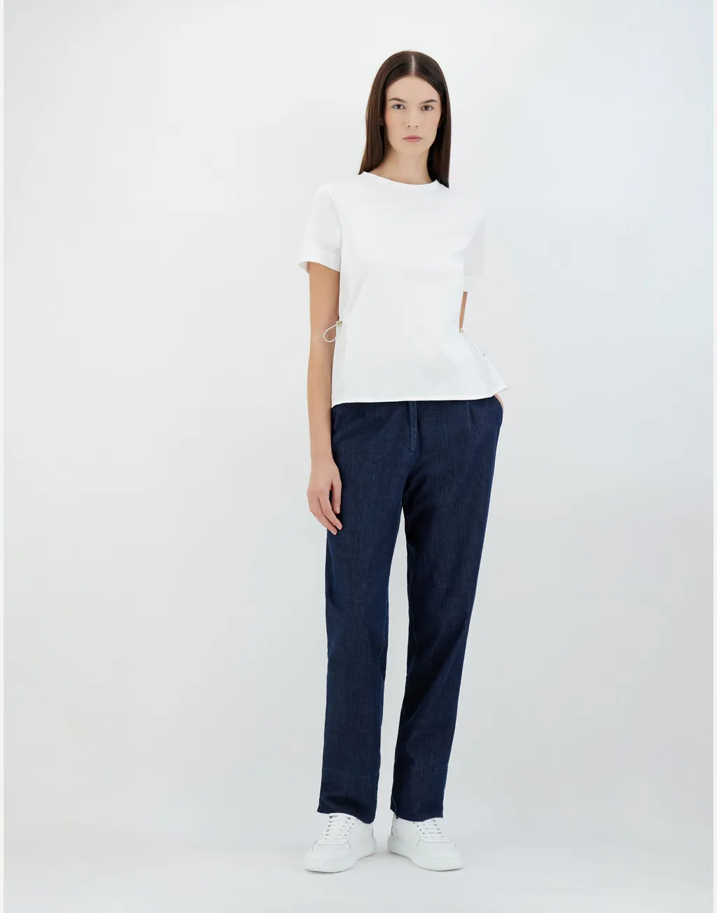 Contrast-Panel Drawstring Waist T-Shirt
