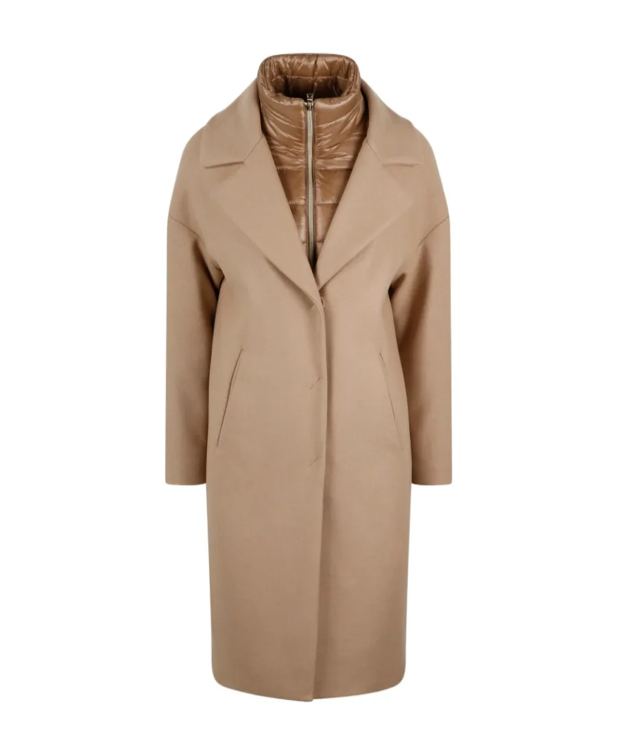 Padded-Collar Single-Breasted Long Sleeved Coat