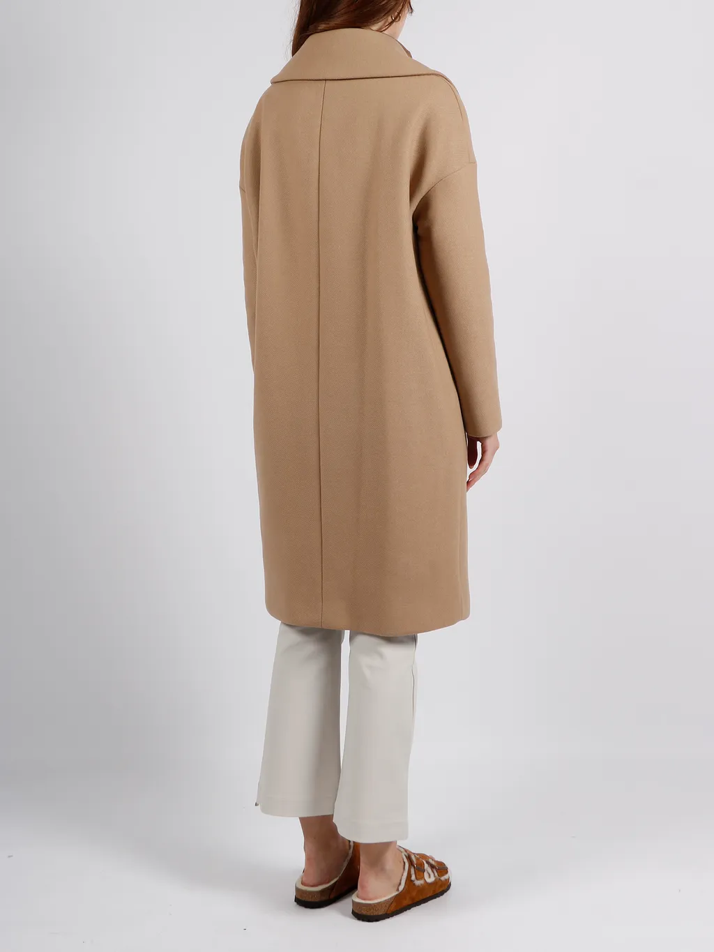 Padded-Collar Single-Breasted Long Sleeved Coat