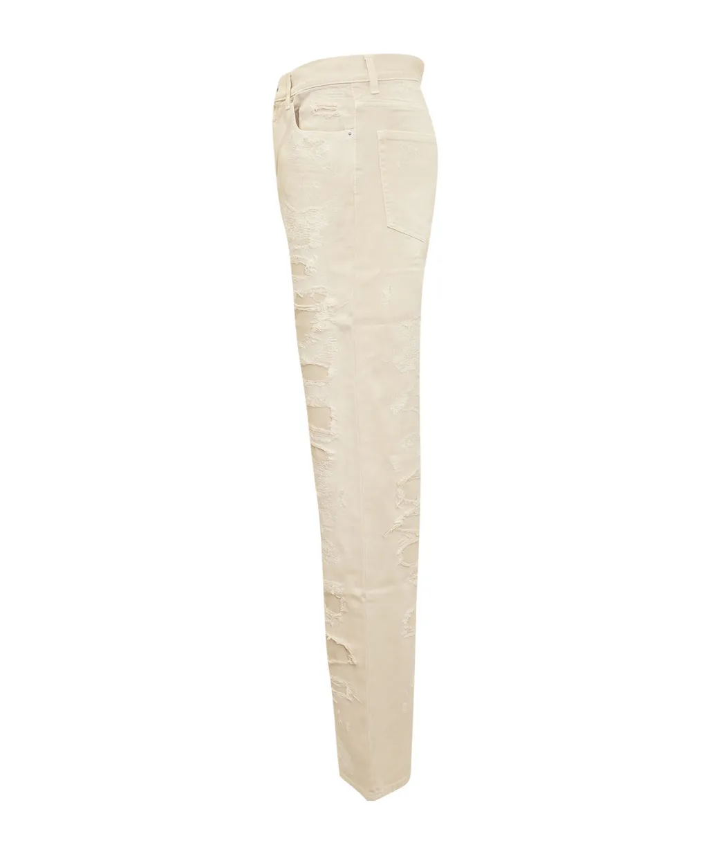 Straight-Leg Logo Patch Distressed Jeans