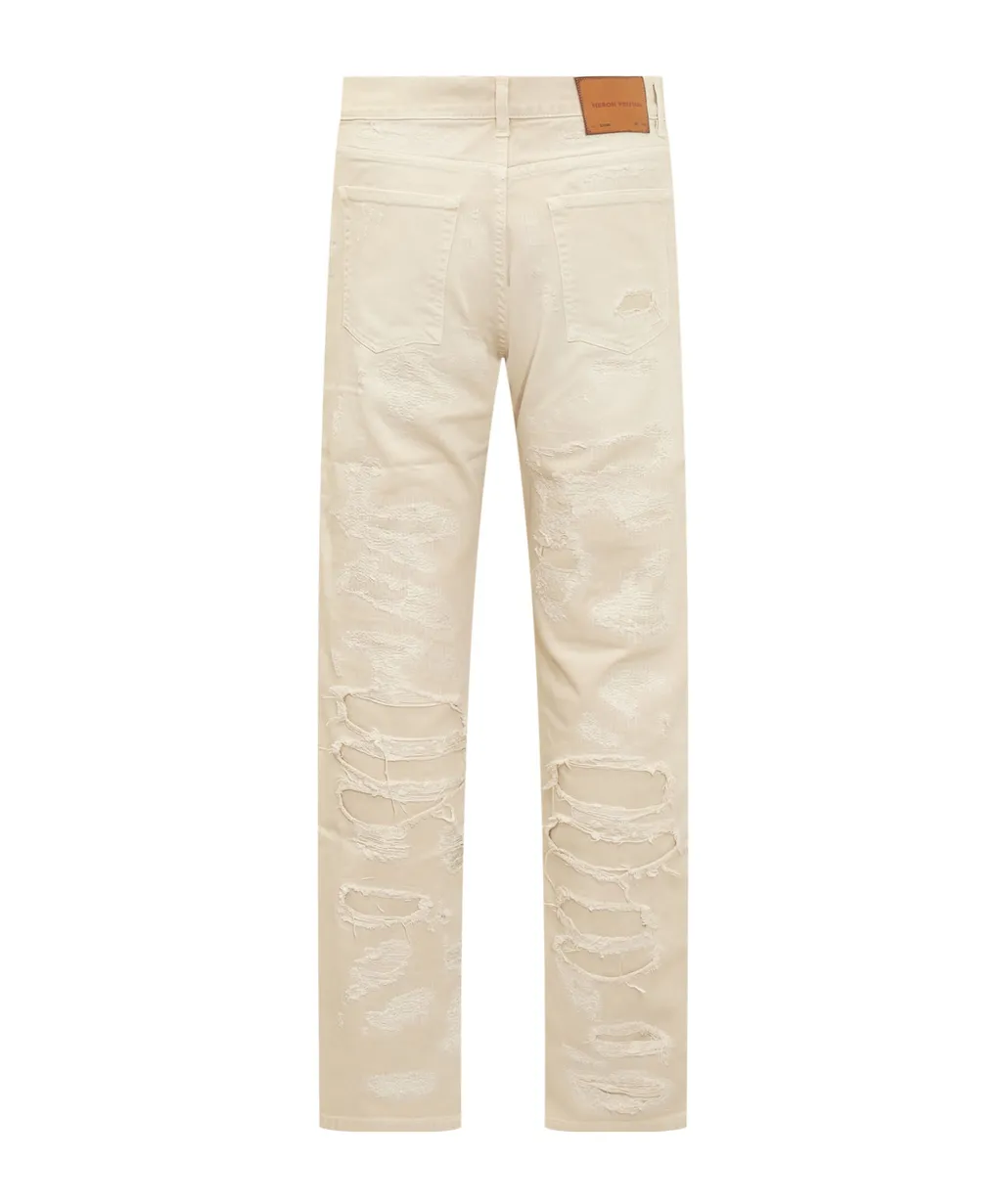 Straight-Leg Logo Patch Distressed Jeans
