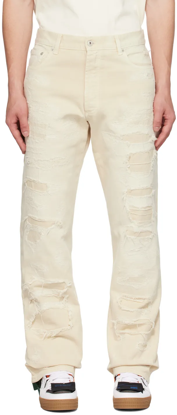 Straight-Leg Logo Patch Distressed Jeans