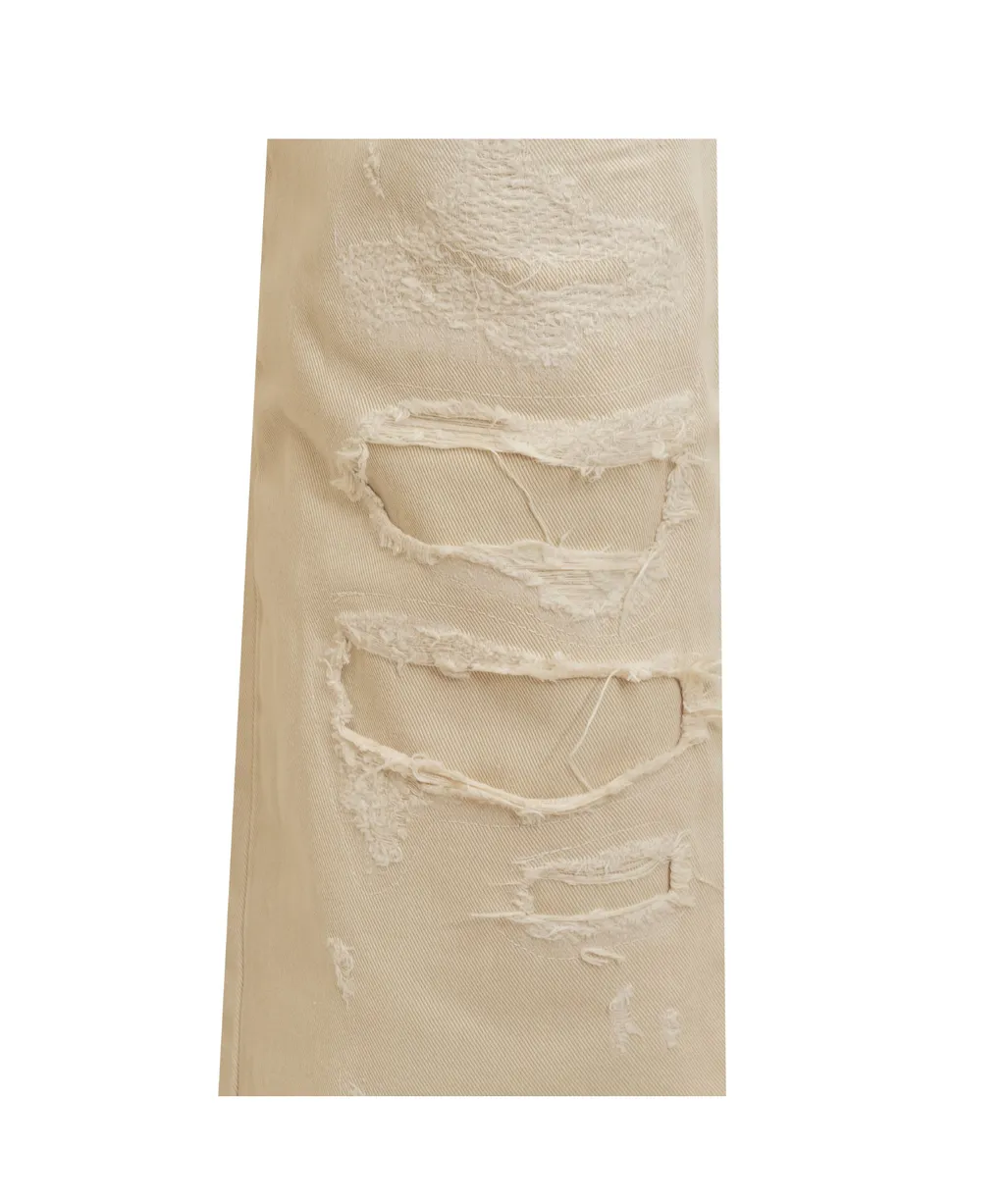 Straight-Leg Logo Patch Distressed Jeans