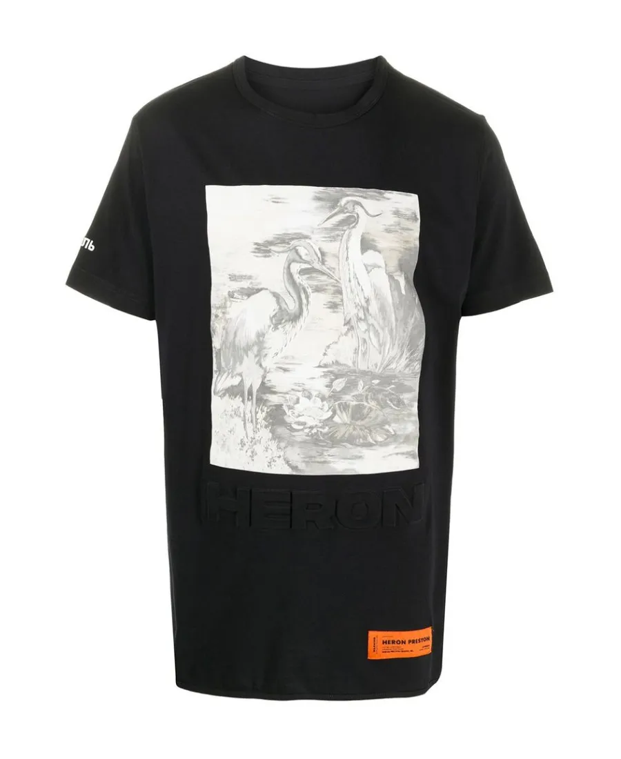 Crew Neck Heron Print T-Shirt