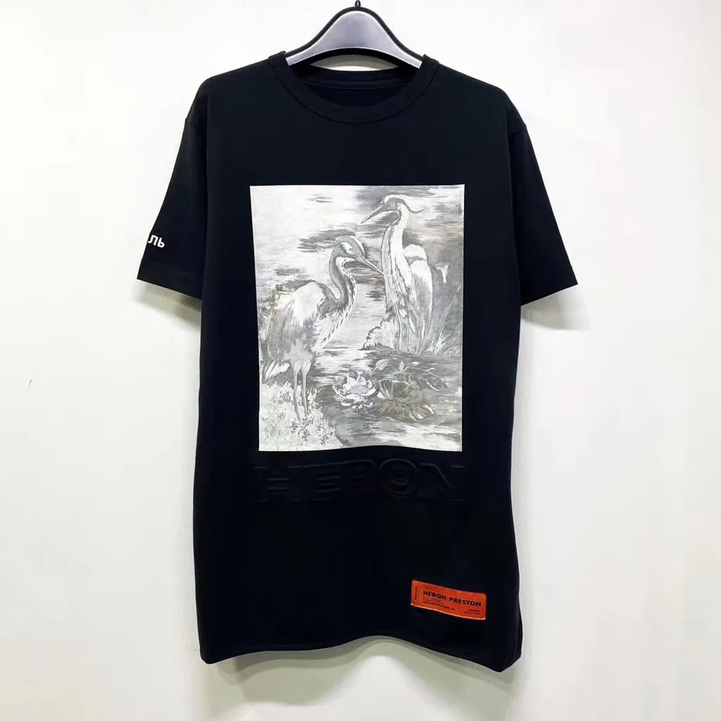 Crew Neck Heron Print T-Shirt