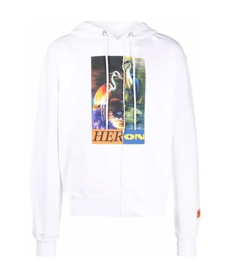 Split Heron Print Hooded Sweatshirt