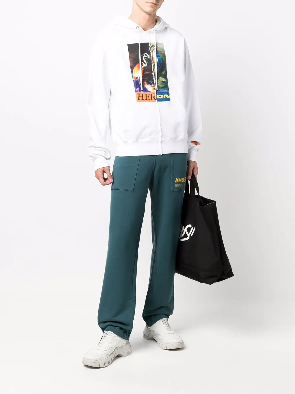 Split Heron Print Hooded Sweatshirt