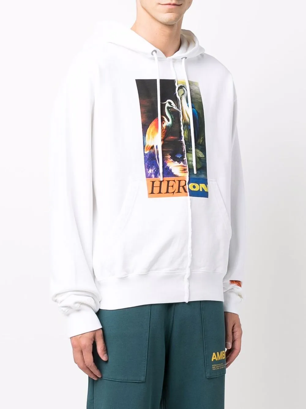 Split Heron Print Hooded Sweatshirt