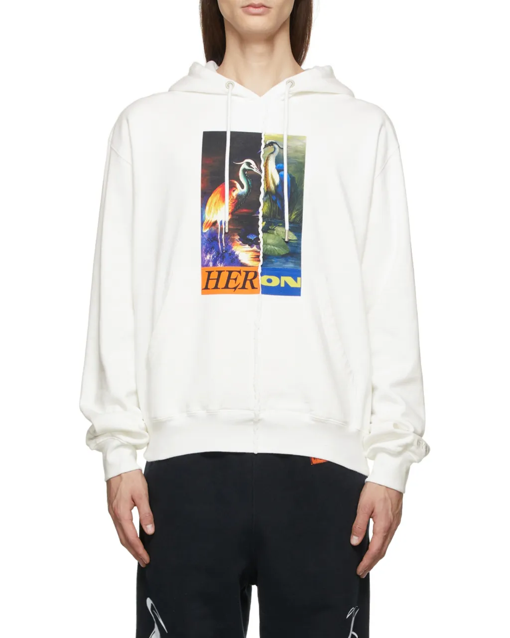 Split Heron Print Hooded Sweatshirt