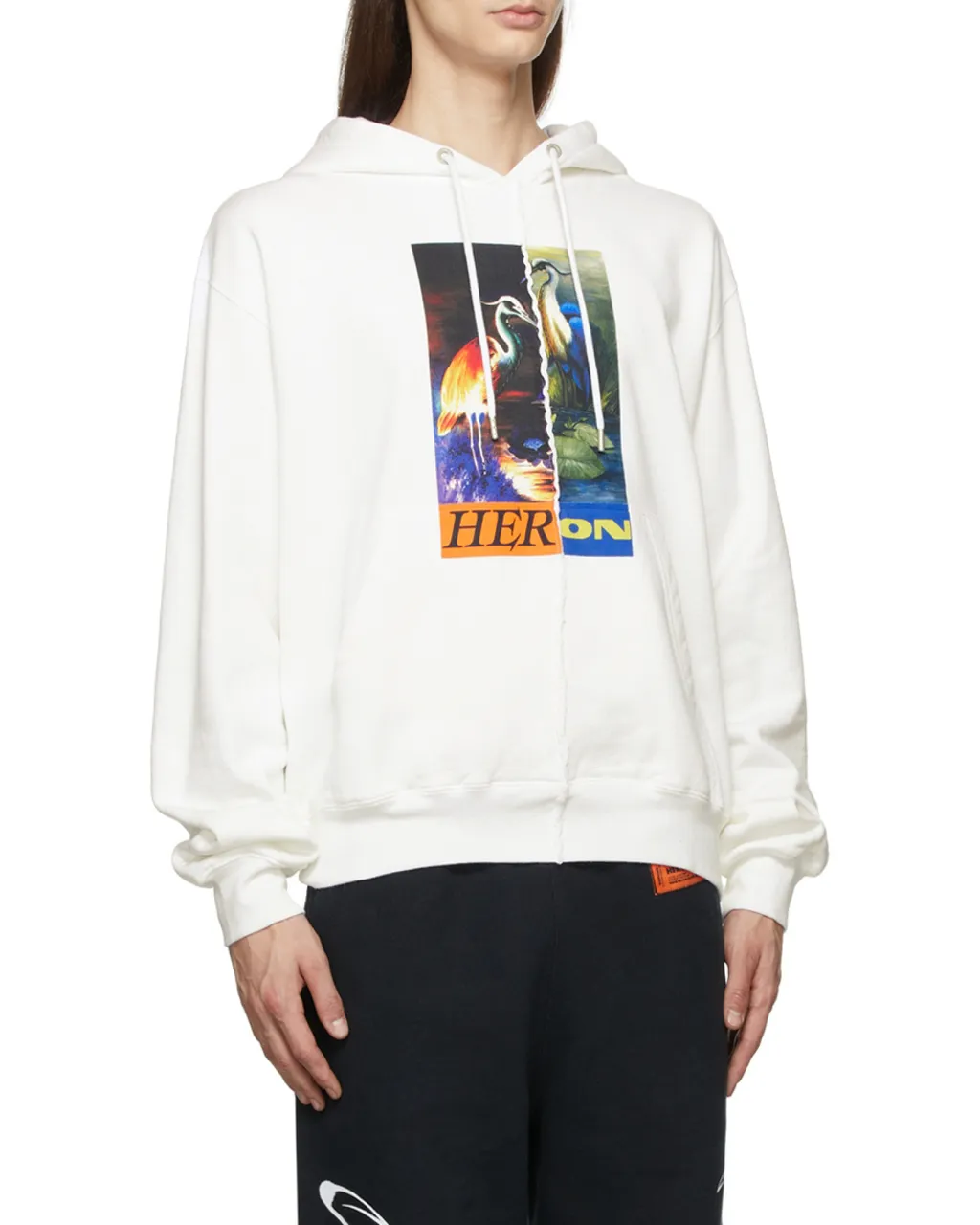 Split Heron Print Hooded Sweatshirt