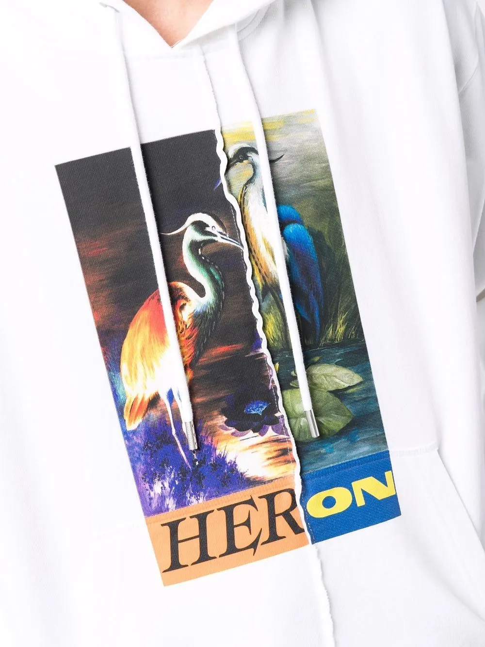 Split Heron Print Hooded Sweatshirt