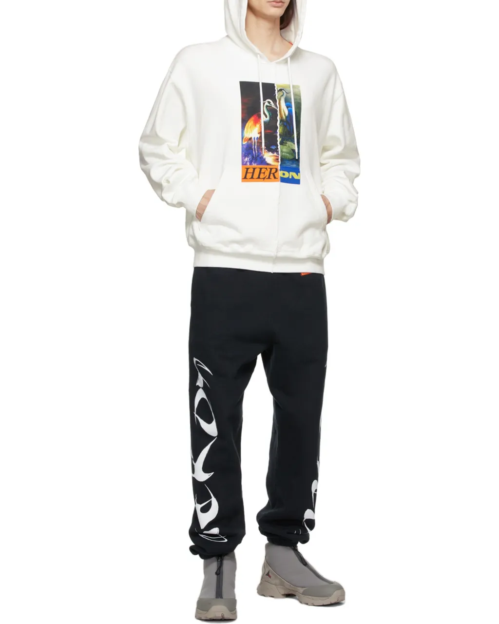 Split Heron Print Hooded Sweatshirt