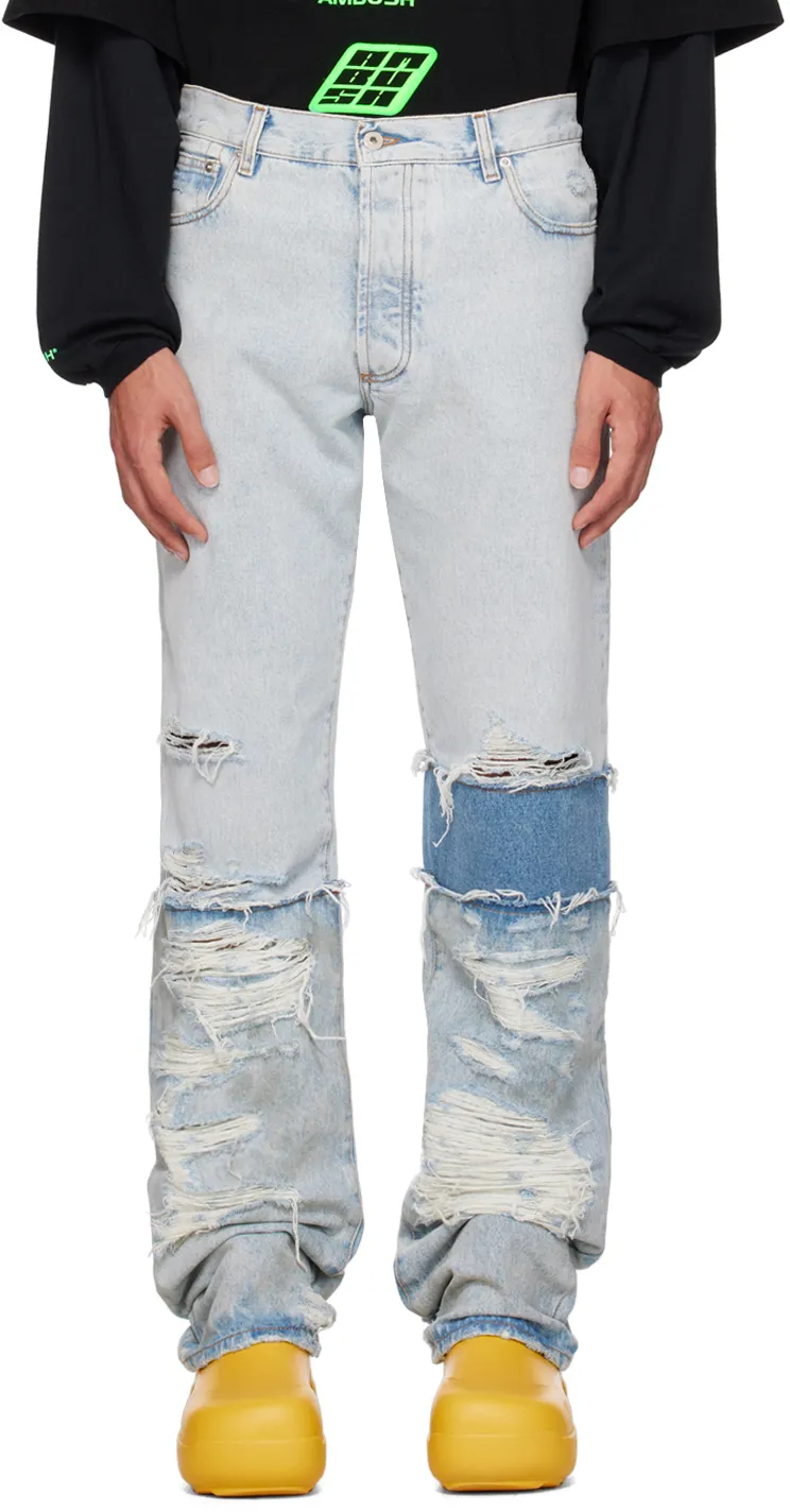 Distressed-Effect Straight-Leg Jeans