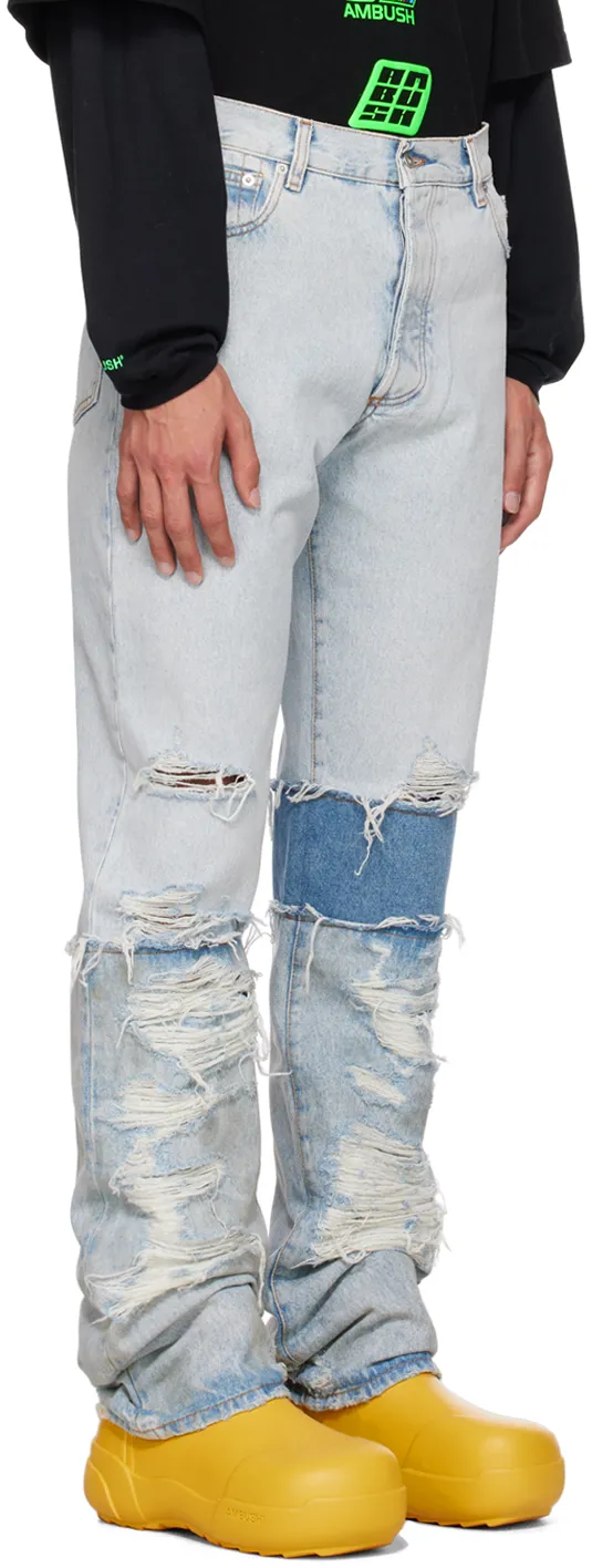 Distressed-Effect Straight-Leg Jeans