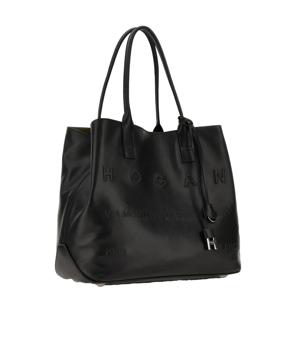 Medium Script Leather Tote Bag