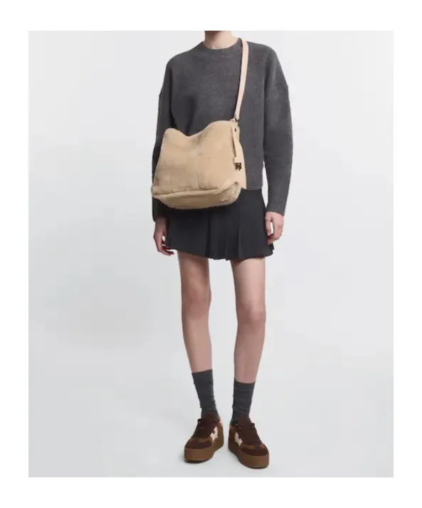 Magnetic-Closure Leather Tote Bag