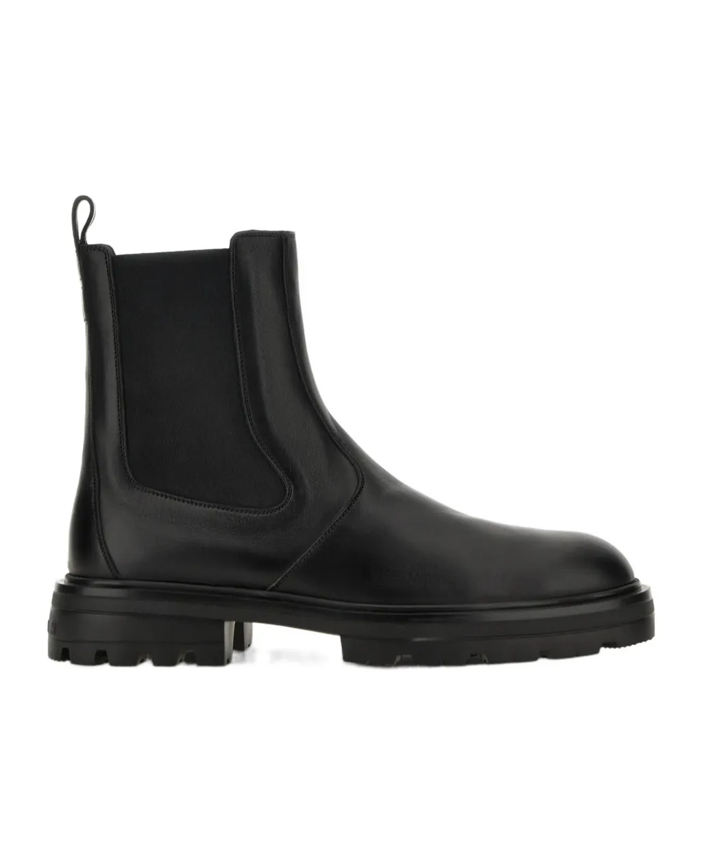 Elastic-Panel Leather Boots