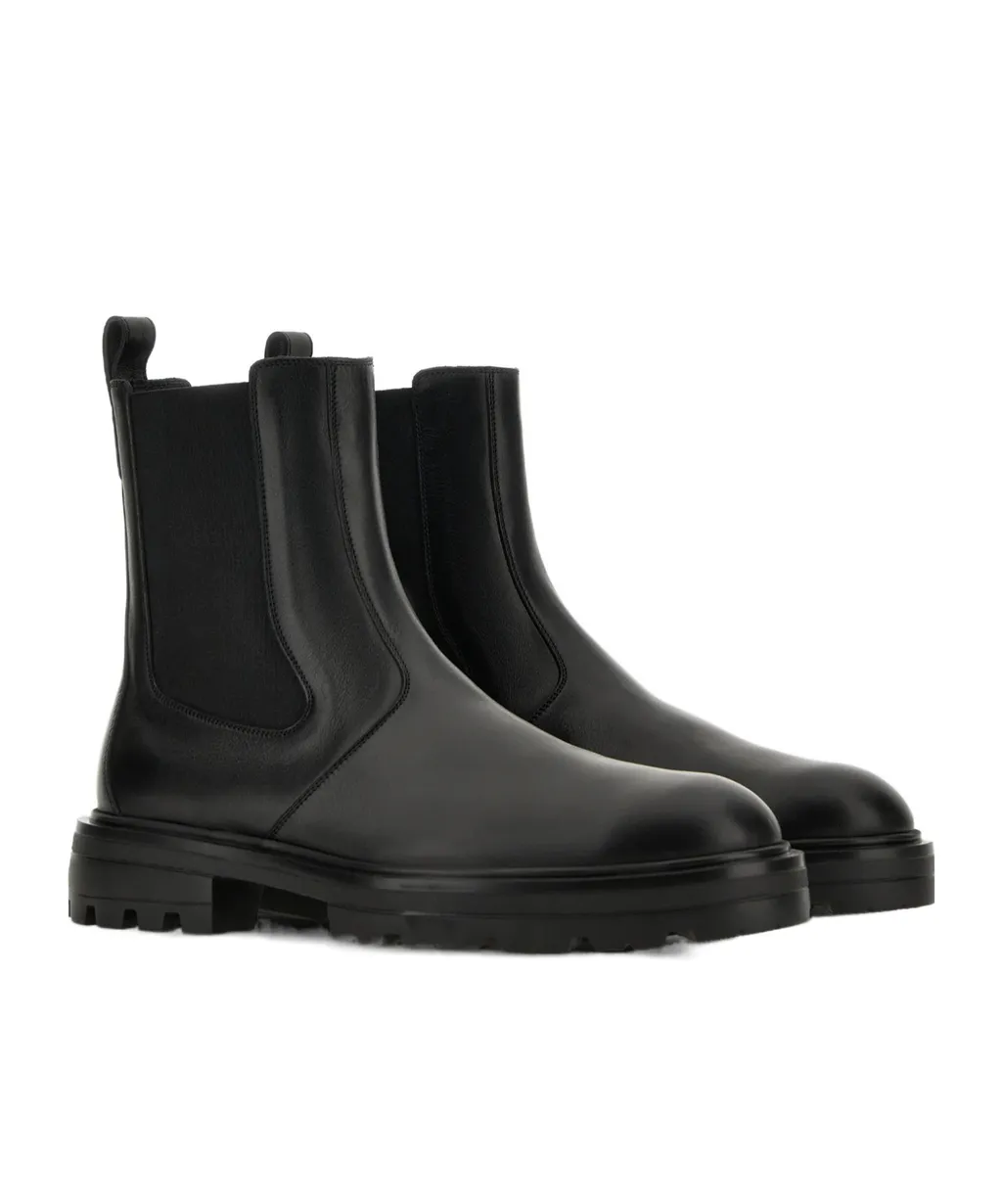 Elastic-Panel Leather Boots