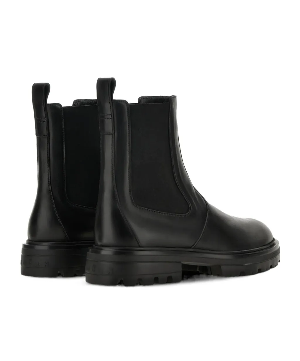 Elastic-Panel Leather Boots
