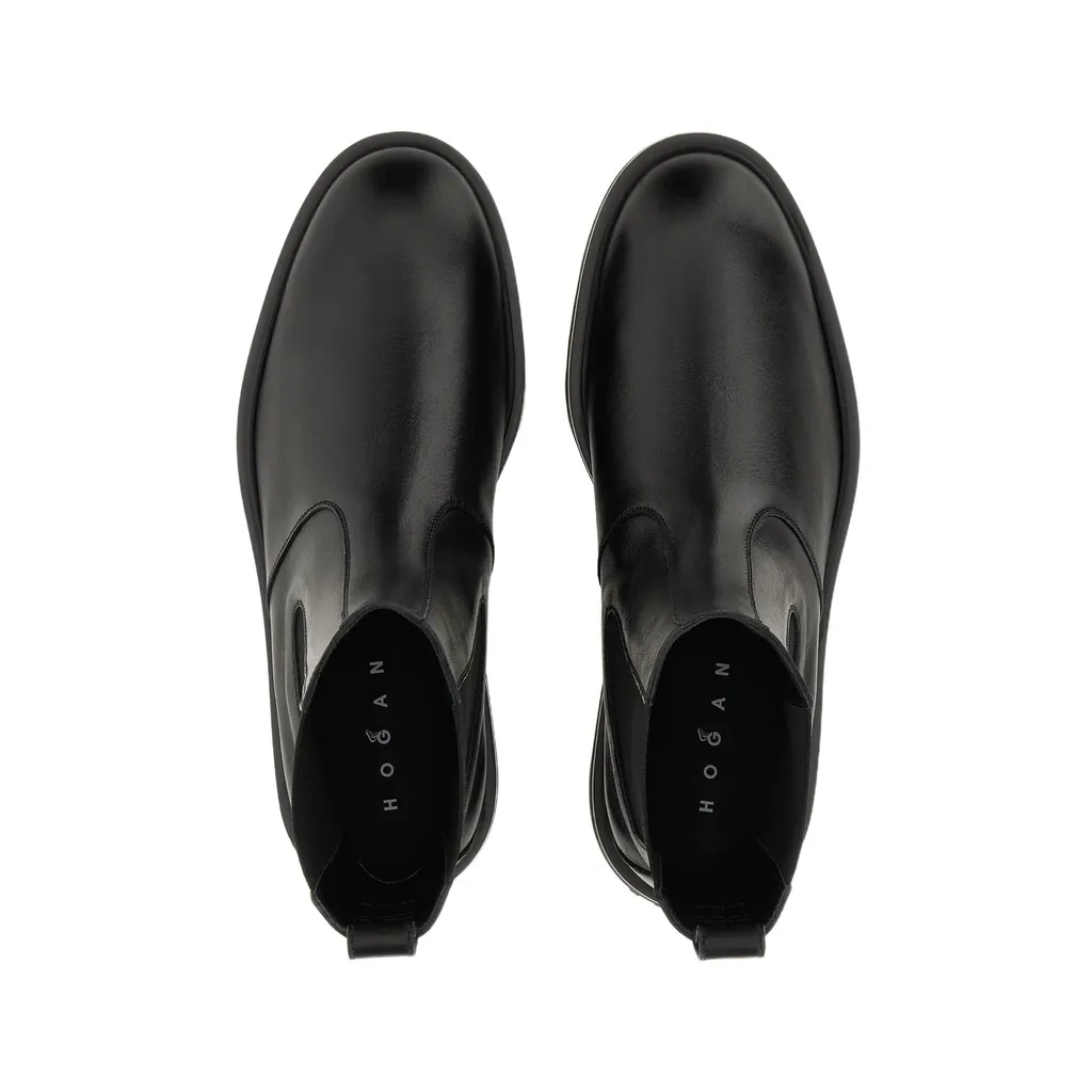 Elastic-Panel Leather Boots