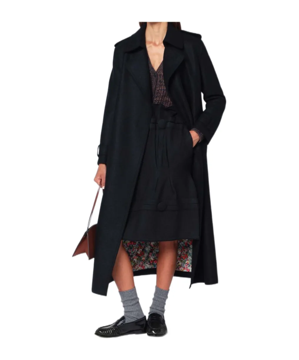 Navy Blue Wool Wrap Coat