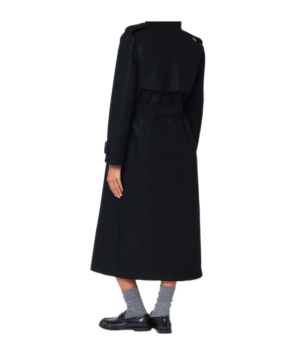 Navy Blue Wool Wrap Coat