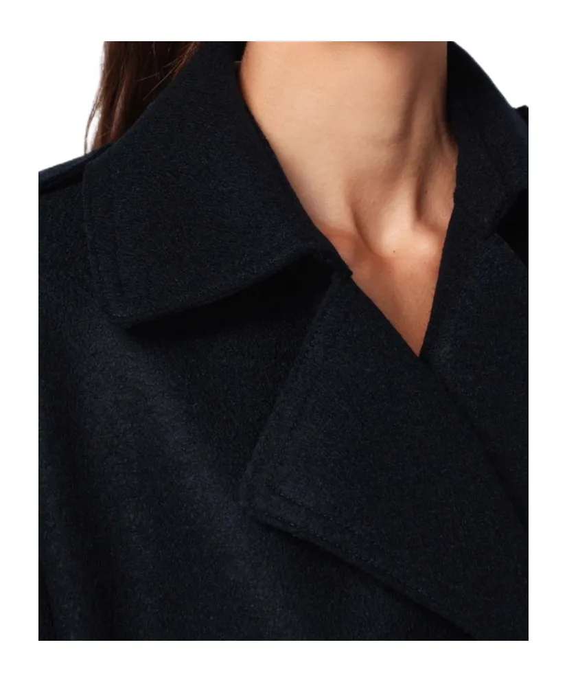 Navy Blue Wool Wrap Coat