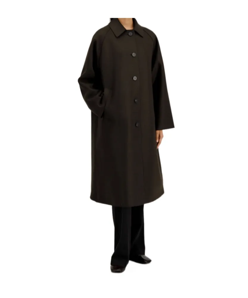 Balmacaan Button-Front Raglan-Sleeve Coat