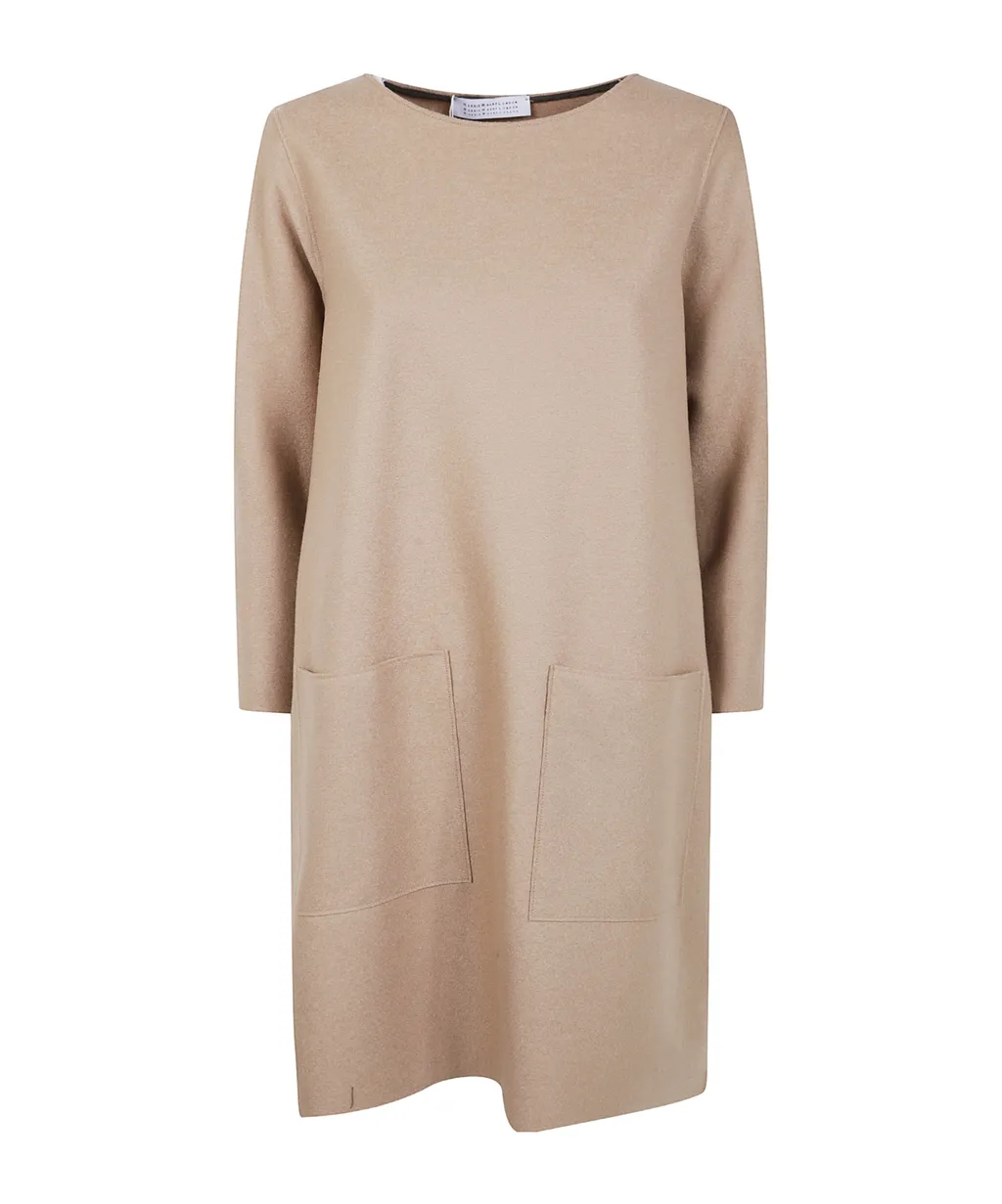 Patch-Pocket Wool Midi Dress