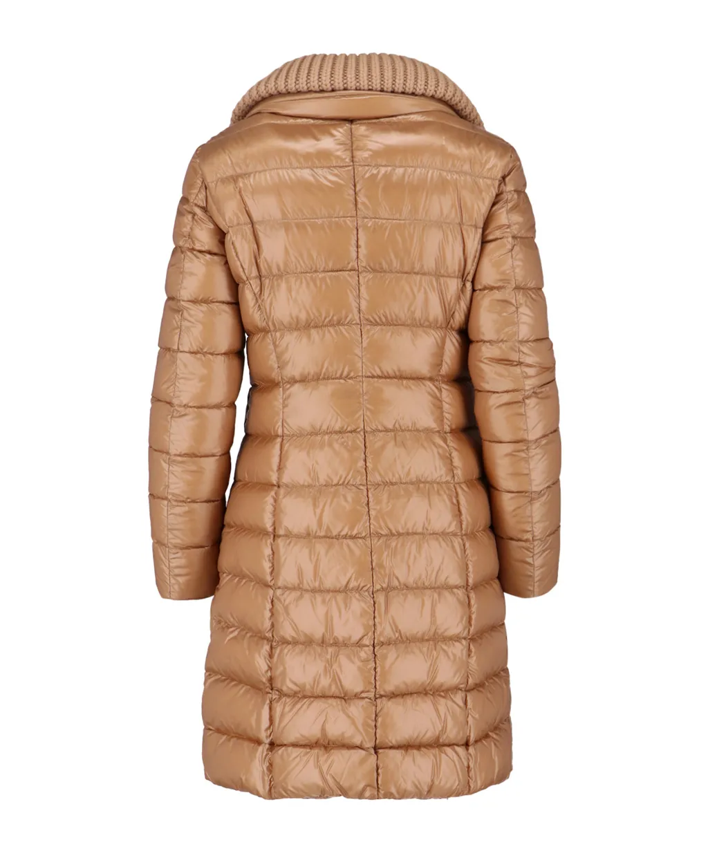Knitted-Collar Quilted Coat