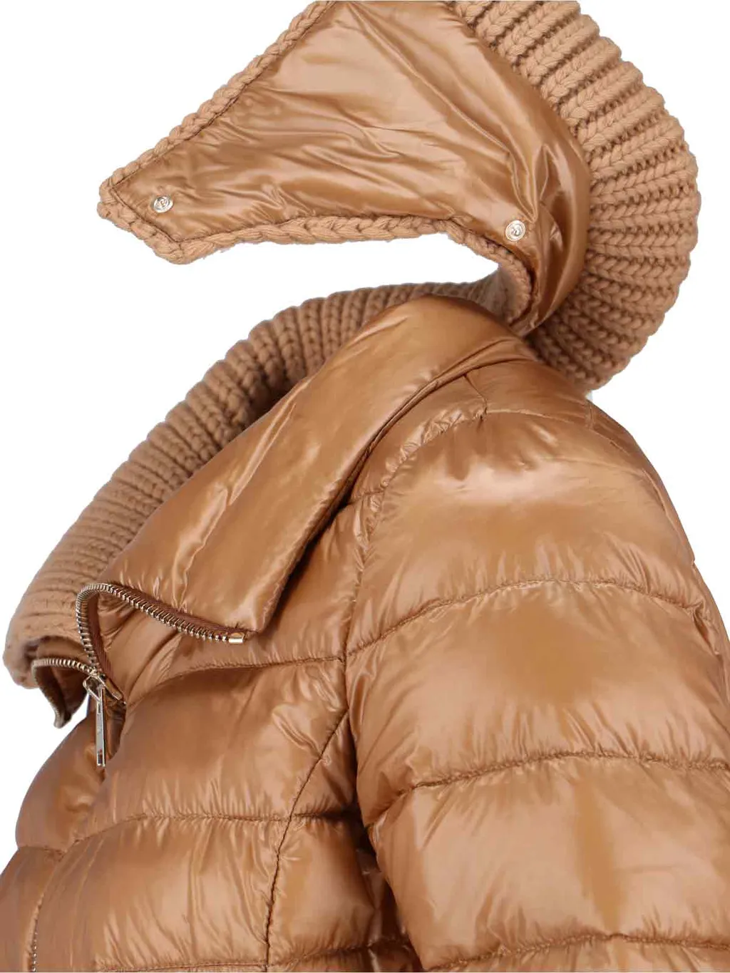 Knitted-Collar Quilted Coat