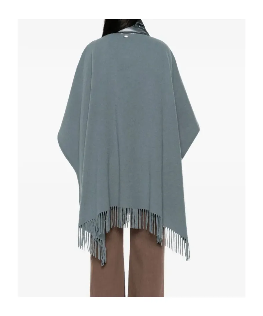 High-Neck Fringed-Edge Drawstring Poncho